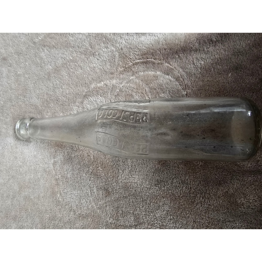 Vintage Pepsi-Cola Glass Bottle Embossed Textured Soda Bottle Clear 10oz, 1940's